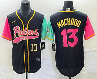 Men's San Diego Padres #13 Manny Machado Number Black NEW 2023 City Connect Cool Base Stitched Jersey