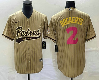 Men's San Diego Padres #2 Xander Bogaerts Tan Pinstripe 2023 City Connect Cool Base Stitched Jersey 1