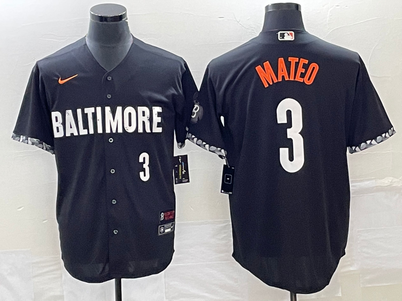 Men's Baltimore Orioles #3 Jorge Mateo Number Black 2023 City Connect Cool Base Stitched Jersey 1