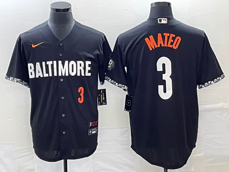 Men's Baltimore Orioles #3 Jorge Mateo Number Black 2023 City Connect Cool Base Stitched Jersey 2