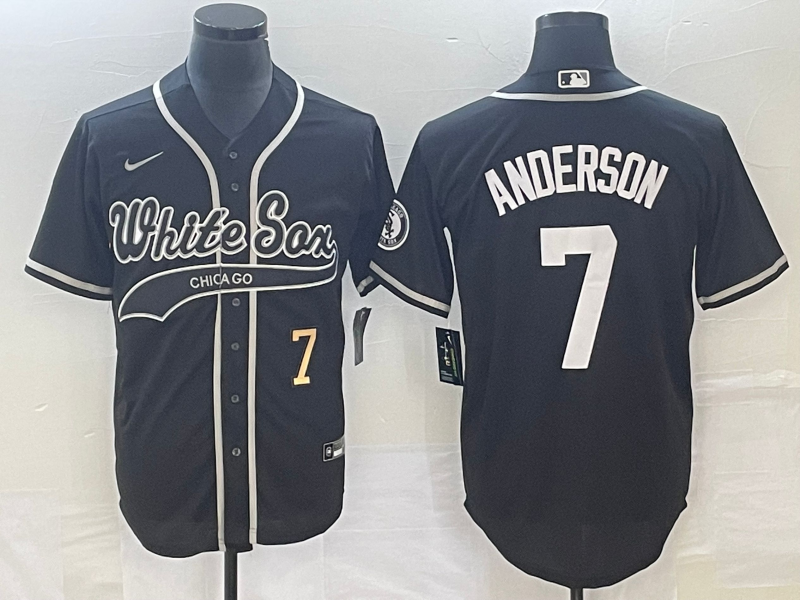 Men's Chicago White Sox #7 Tim Anderson Number Black Cool Base Stitched Baseball Jersey