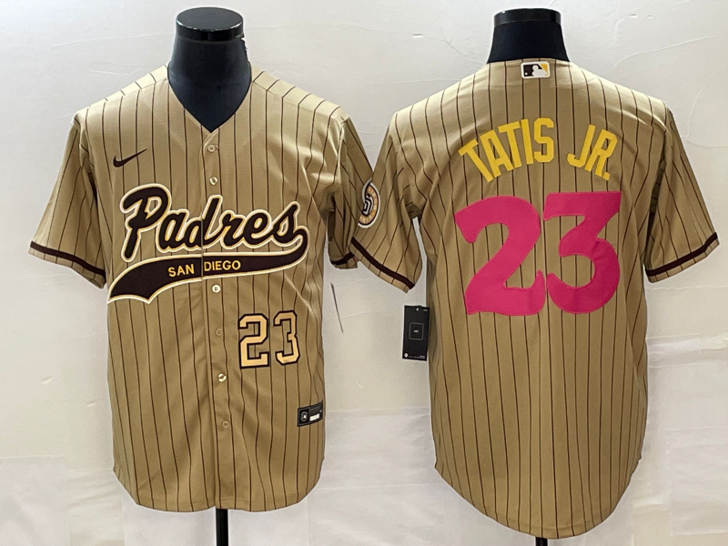 Men's San Diego Padres #23 Fernando Tatis Jr Number Tan NEW 2023 City Connect Cool Base Stitched Jersey