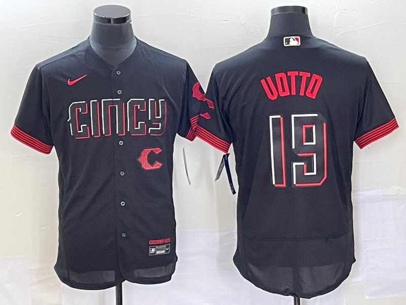 Men's Cincinnati Reds #19 Joey Votto Black 2023 City Connect Flex Base Stitched Jersey