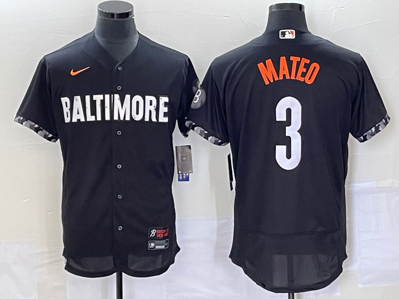 Men's Baltimore Orioles #3 Jorge Mateo Black 2023 City Connect Flex Base Stitched Jersey