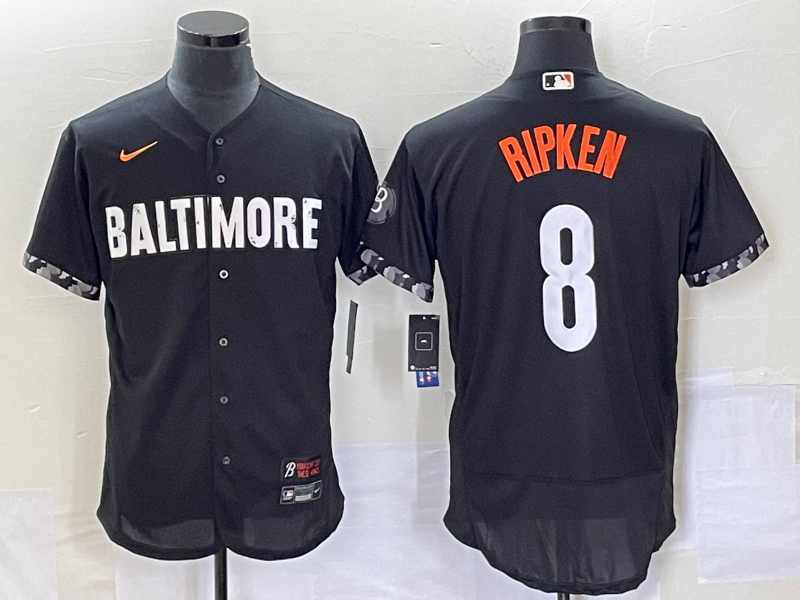 Men's Baltimore Orioles #8 Cal Ripken Jr Black 2023 City Connect Flex Base Stitched Jersey1