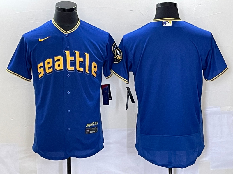 Men's Seattle Mariners Blank Blue 2023 City Connect Flex Base Stitched Jersey