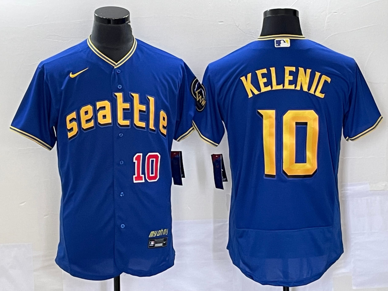 Men's Seattle Mariners #10 Jarred Kelenic Number Blue 2023 City Connect Flex Base Stitched Jersey