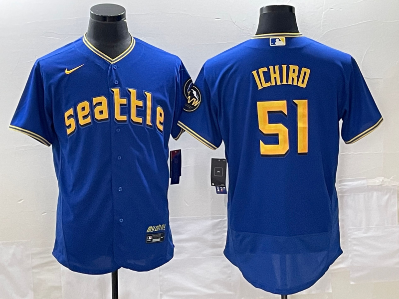 Men's Seattle Mariners #51 Ichiro Suzuki Blue 2023 City Connect Flex Base Stitched Jersey