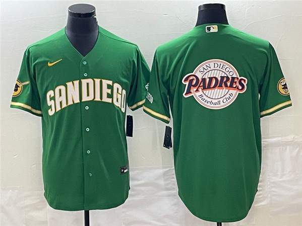 Men's San Diego Padres Green Team Big Logo Cool Base Stitched Baseball Jersey 001