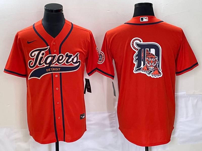 Men's Detroit Tigers Orange Team Big Logo Cool Base Stitched Baseball Jersey