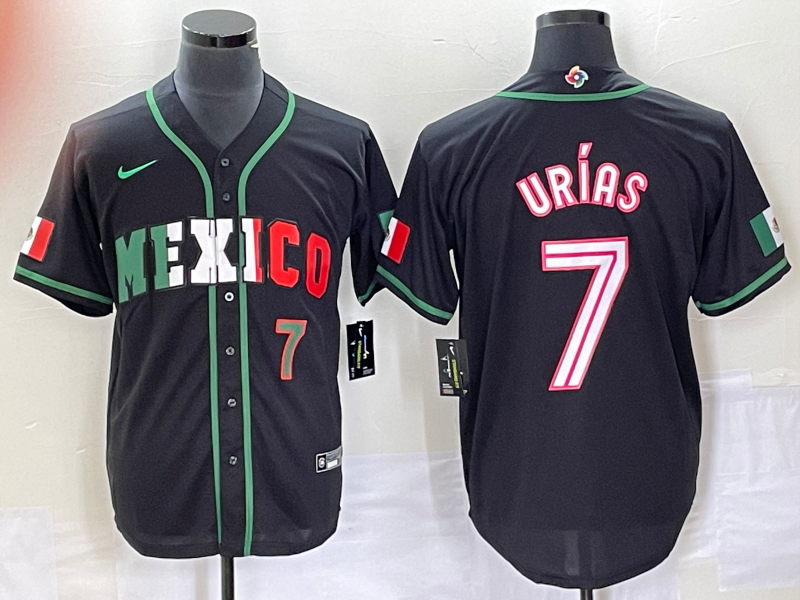 Men's Mexico Baseball #7 Julio Urias Number 2023 Black White World Classic Stitched Jersey3