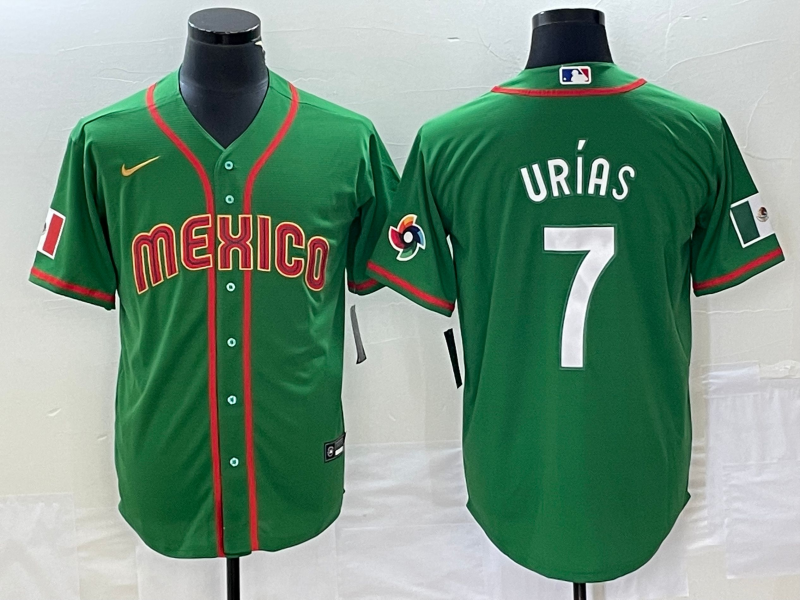 Men's Mexico Baseball #7 Julio Urias 2023 Green World Classic Stitched Jersey1