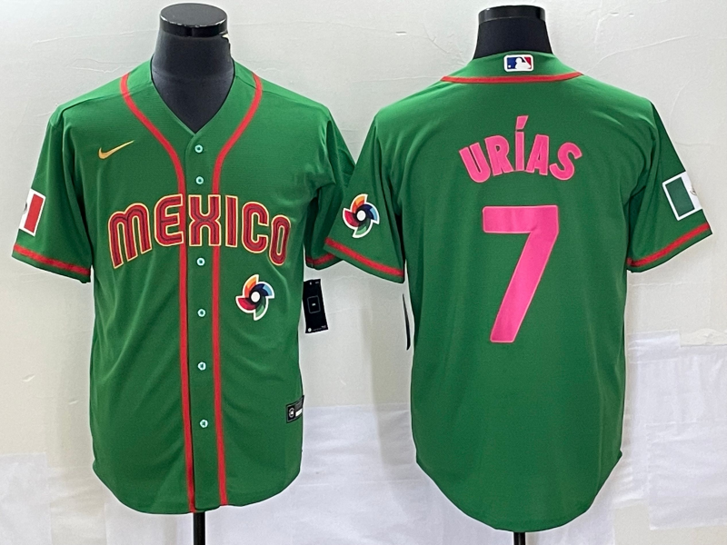 Men's Mexico Baseball #7 Julio Urias 2023 Green World Classic Stitched Jersey2