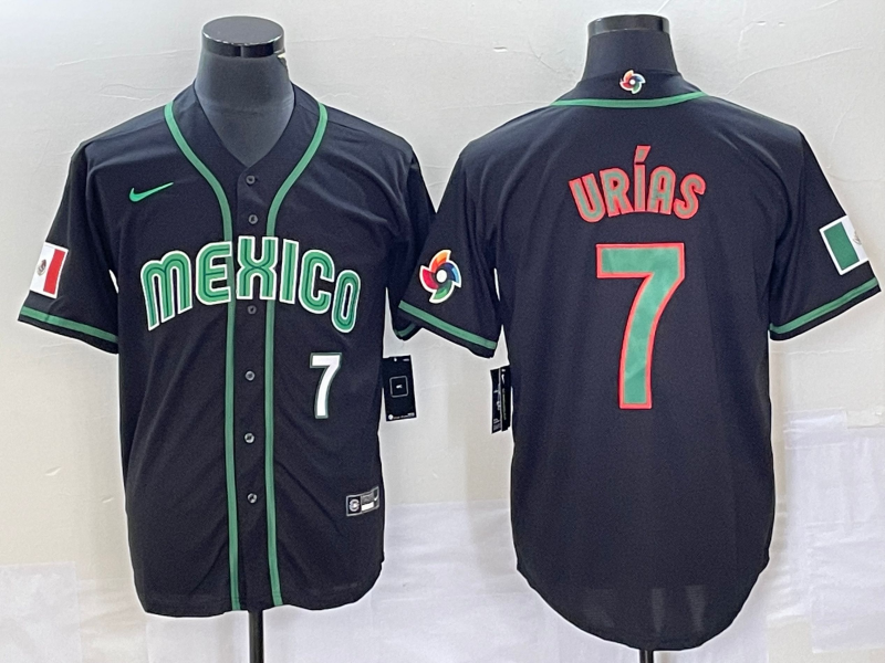 Men's Mexico Baseball #7 Julio Urias Number 2023 Black World Classic Stitched Jersey3