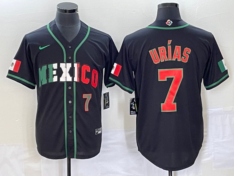 Men's Mexico Baseball #7 Julio Urias Number 2023 Black World Baseball Classic Stitched Jersey7