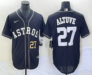 Men's Houston Astros #27 Jose Altuve Number Black Cool Base Stitched Baseball Jersey