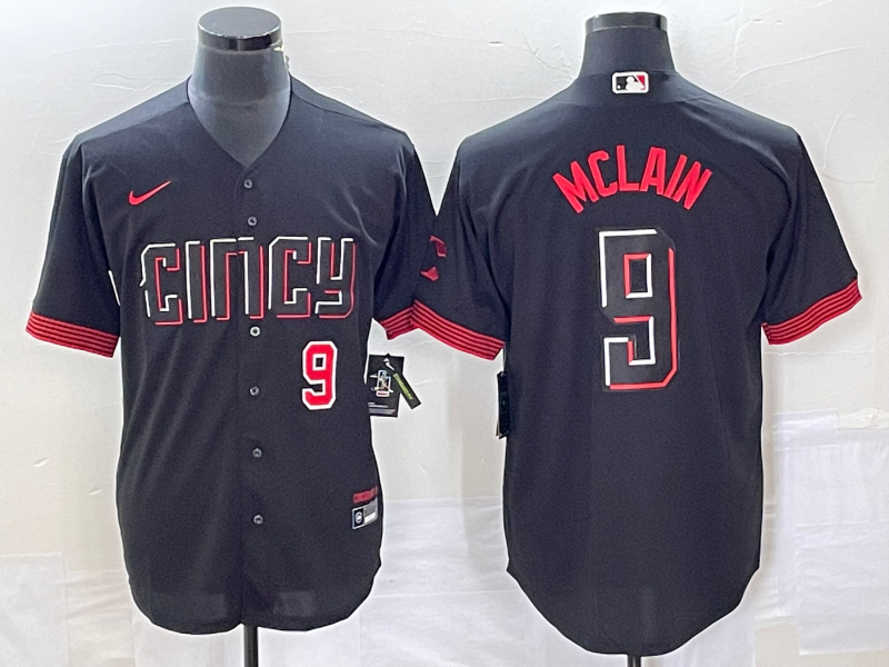 Men's Cincinnati Reds #9 Matt McLain Number Black 2023 City Connect Cool Base Stitched Jersey 1