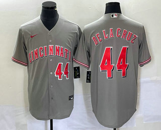 Men's Cincinnati Reds #44 Elly De La Cruz Number Grey Cool Base Stitched Baseball Jersey