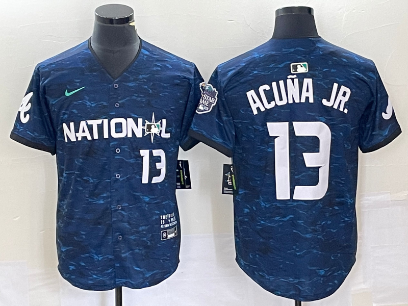 Men's Atlanta Braves #13 Ronald Acuna Jr Number Royal 2023 All Star Cool Base Stitched Baseball Jersey