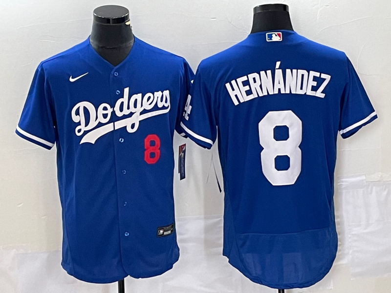 Men's Los Angeles Dodgers #8 Kike Hernandez Number Blue Stitched Flex Base Nike Jersey