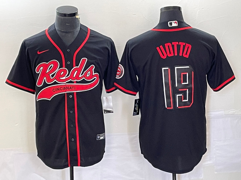 Men's Cincinnati Reds #19 Joey Votto Black 2023 City Connect Cool Base Stitched Jersey