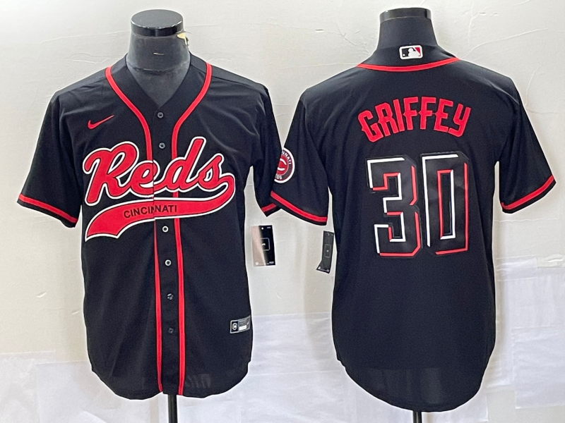 Men's Cincinnati Reds #30 Ken Griffey Jr Black 2023 City Connect Cool Base Stitched Jersey