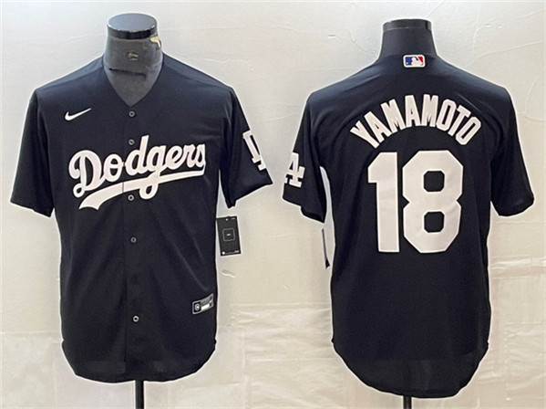 Men's Los Angeles Dodgers #18 Yoshinobu Yamamoto Black Cool Base Stitched Jersey