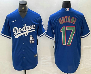 Men's Los Angeles Dodgers #17 Shohei Ohtani Blue Green Stitched Cool Base Nike Jersey