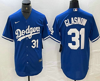 Men's Los Angeles Dodgers #31 Tyler Glasnow Number Blue Stitched Cool Base Nike Jerseys