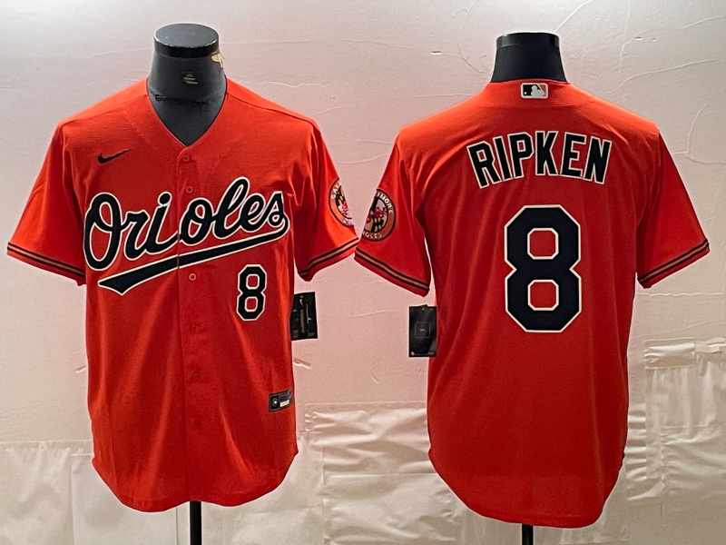 Men's Baltimore Orioles #8 Cal Ripken Jr Number Orange Cool Base Stitched Jersey