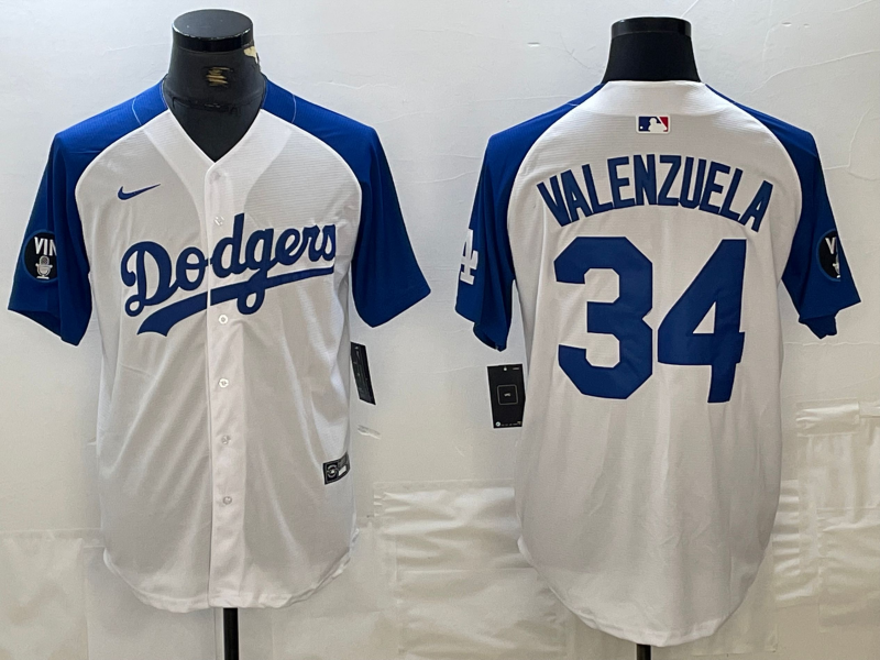 Men's Los Angeles Dodgers #34 Toro Valenzuela White Blue Fashion Stitched Cool Base Limited Jersey