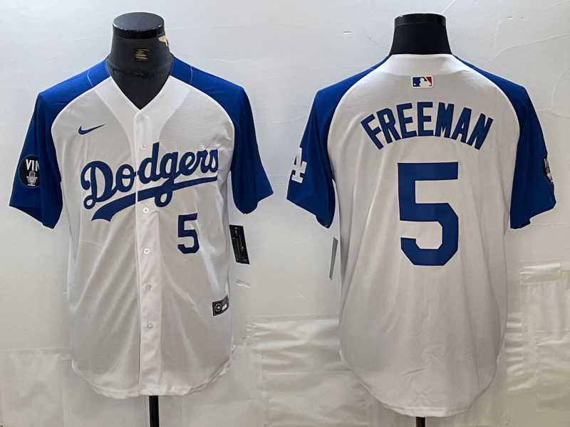 Men's Los Angeles Dodgers #5 Freddie Freeman Number White Blue Fashion Stitched Cool Base Limited Jersey