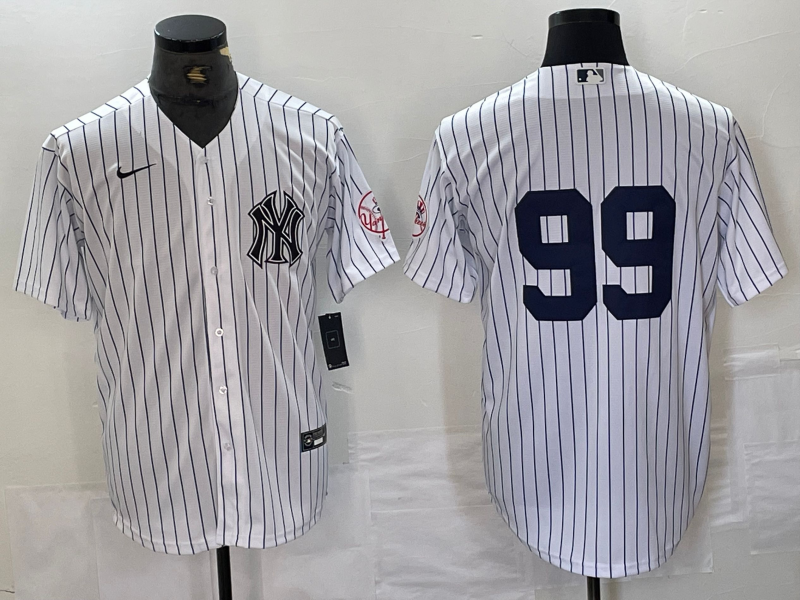 Men's New York Yankees #99 Aaron Judge White With Patch 2024 Cool Base Stitched Jersey