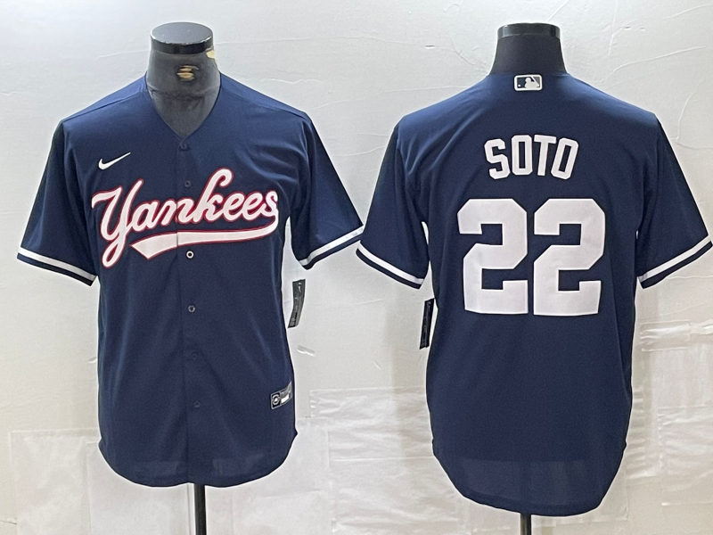 Men's New York Yankees #22 Juan Soto Navy Cool Base Stitched Baseball Jersey