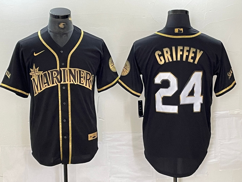 Men's Seattle Mariners #24 Ken Griffey Jr Black 2021 Golden Edition Stitched Cool Base Nike Jersey