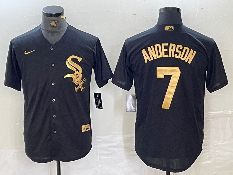 Men's Chicago White Sox #7 Tim Anderson Black Gold Cool Base Stitched Baseball Jersey