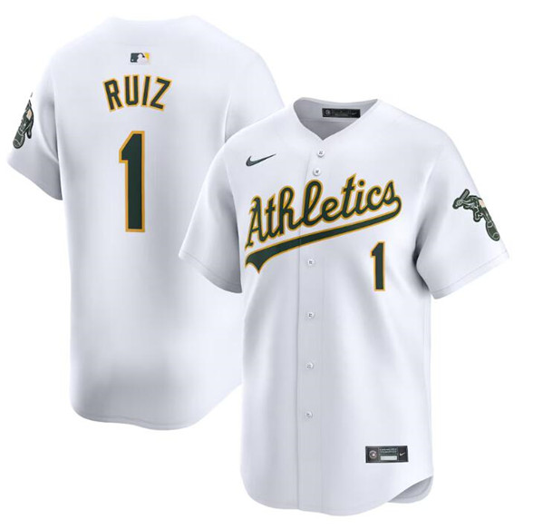 Men's Oakland Athletics #1 Esteury Ruiz White Home Limited Stitched Jersey