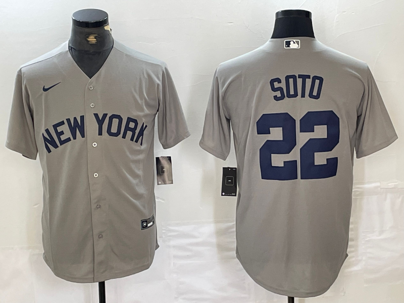 Men's New York Yankees #22 Juan Soto Name 2021 Grey Field of Dreams Cool Base Stitched Baseball Jersey