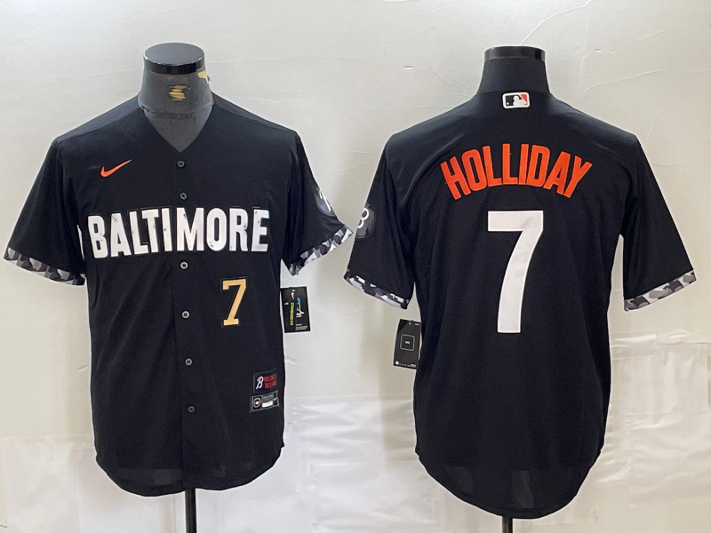 Men's Baltimore Orioles #7 Jackson Holliday Number Black 2023 City Connect Cool Base Stitched Jersey