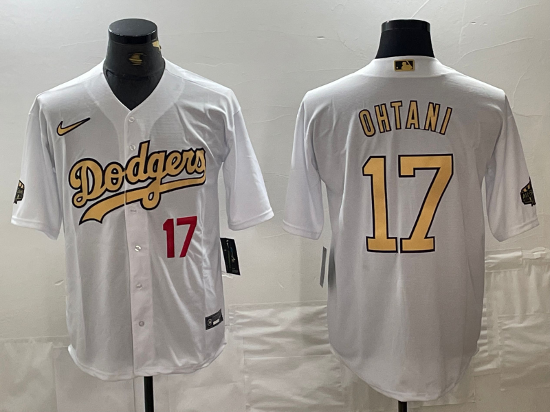 Men's Los Angeles Dodgers #17 Shohei Ohtani Number White 2022 All Star Stitched Cool Base Nike Jersey