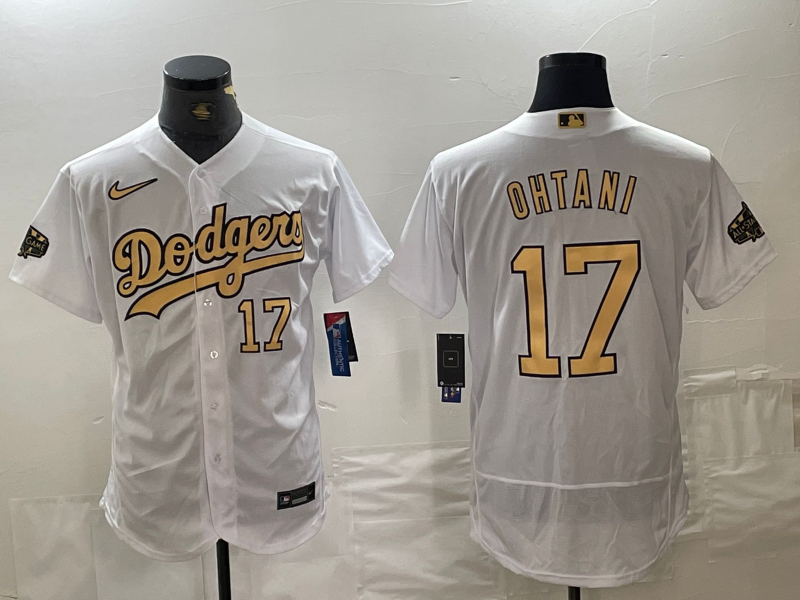 Men's Los Angeles Dodgers #17 Shohei Ohtani Number White 2022 All Star Stitched Flex Base Nike Jerseys