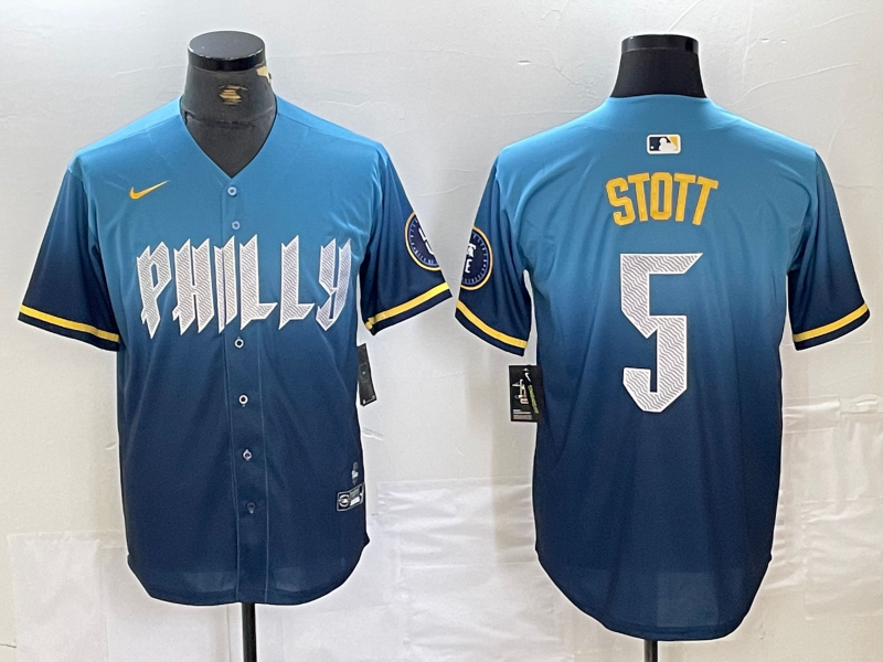 Men's Philadelphia Phillies #5 Bryson Stott Blue 2024 City Cool Base Stitched Jersey