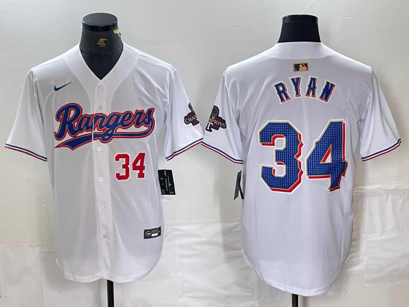 Men's Texas Rangers #34 Nolan Ryan Number White 2024 Gold Collection Limited Cool Base Jersey