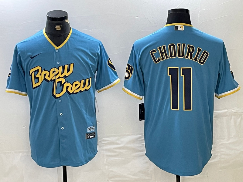 Milwaukee Brewers #11 Jackson Chourio Blue 2022 City Connect Cool Base Stitched Jersey