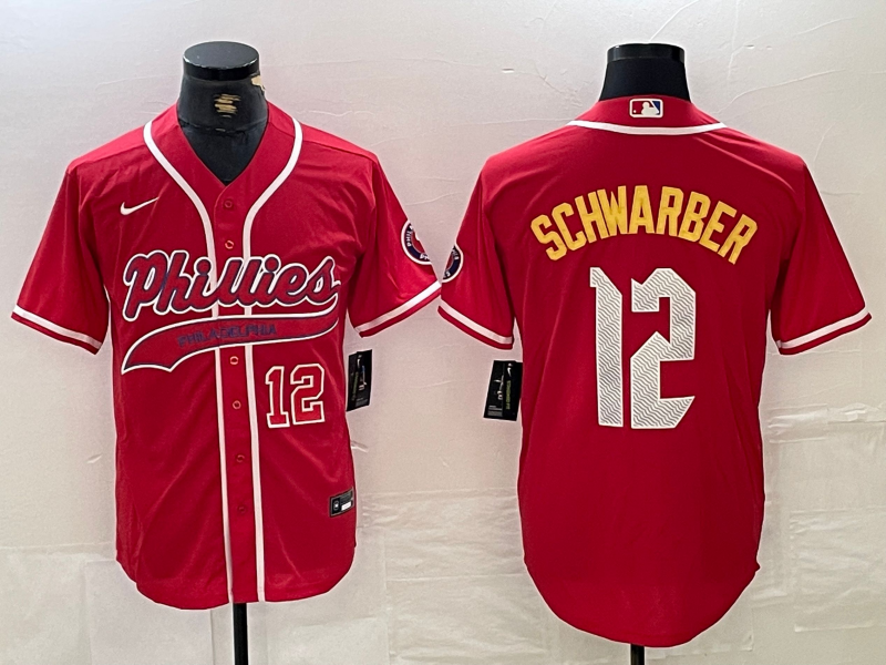 Men's Philadelphia Phillies #12 Kyle Schwarber Red 2024 City Connect Limited Stitched Jerseys