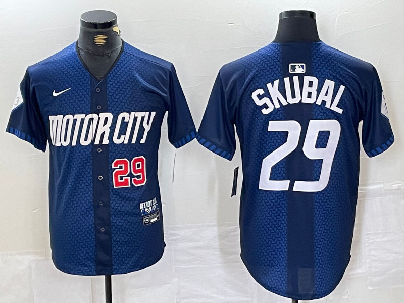 Men's Detroit Tigers #29 Tarik Skubal Number 2024 Navy City Connect Cool Base Limited Stitched Jersey