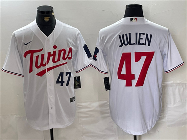 Men's Minnesota Twins #47 Edouard Julien White Cool Base Stitched Jersey