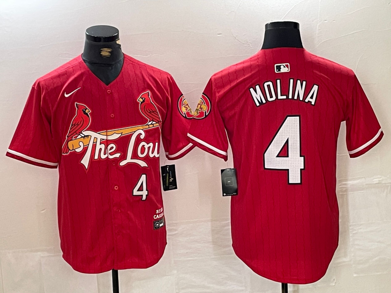 Men's St Louis Cardinals #4 Yadier Molina Red 2024 City Connect Limited Stitched Baseball Jersey