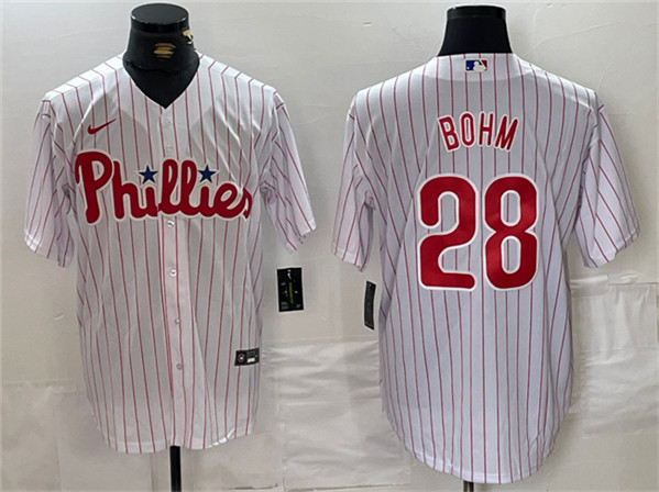 Men's Philadelphia Phillies #28 Alec Bohm White Cool Base Stitched Jersey