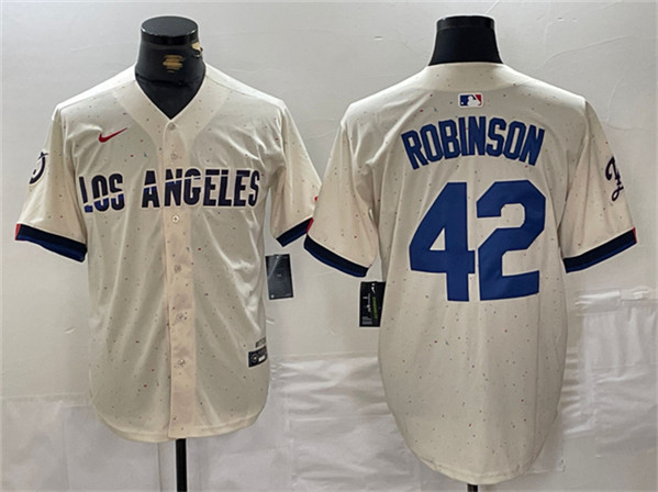 Men's Los Angeles Dodgers #42 Jackie Robinson Cream Stitched Baseball Jersey